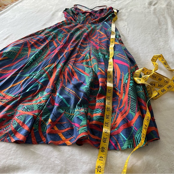 Vintage 80s Rare Joseph Magnin Palm Leaf Lace Up Back Midi Dress - Picture 8 of 10